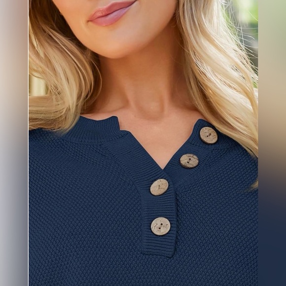 Women's Lillusory Oversized Henley Style Sweater in Dark Blue Size Large - Picture 1 of 8